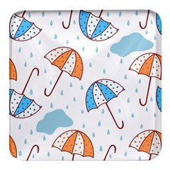 Rain Umbrella Pattern Water Square Glass Fridge Magnet (4 Pack)