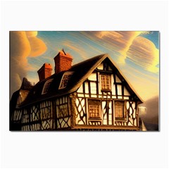 Village House Cottage Medieval Timber Tudor Split Timber Frame Architecture Town Twilight Chimney Postcard 4 x 6  (pkg Of 10) by Posterlux