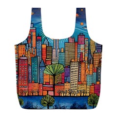City New York Nyc Skyscraper Skyline Downtown Night Business Urban Travel Landmark Building Architec Full Print Recycle Bag (l)