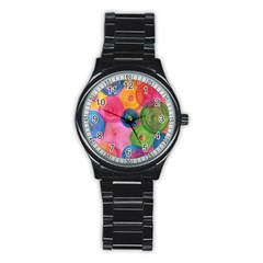 Colorful Abstract Patterns Stainless Steel Round Watch by Maspions