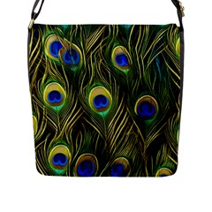 Peacock Pattern Flap Closure Messenger Bag (l) by Maspions