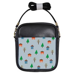 House Trees Pattern Background Girls Sling Bag by Maspions