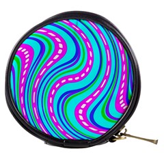 Swirls Pattern Design Bright Aqua Mini Makeup Bag by Ndabl3x