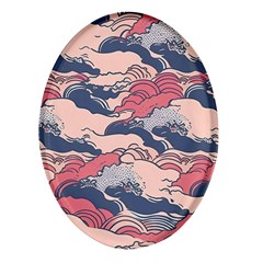 Waves Ocean Sea Water Pattern Rough Seas Digital Art Nature Nautical Oval Glass Fridge Magnet (4 Pack)