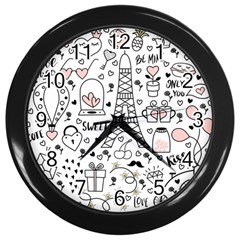 Big Collection With Hand Drawn Objects Valentines Day Wall Clock (black)