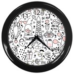 Big Collection With Hand Drawn Objects Valentines Day Wall Clock (Black) Front