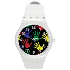 Handprints Hand Print Colourful Round Plastic Sport Watch (m)