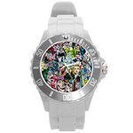 Vintage Horror Collage Pattern Round Plastic Sport Watch (L) Front