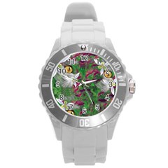Illustrations Color Cat Flower Abstract Textures Round Plastic Sport Watch (l)