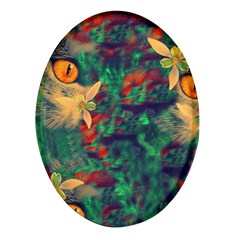 Illustrations Color Cat Flower Abstract Textures Orange Oval Glass Fridge Magnet (4 Pack)