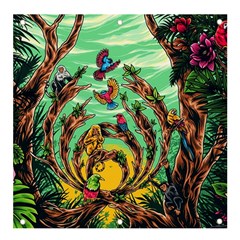 Monkey Tiger Bird Parrot Forest Jungle Style Banner And Sign 4  X 4 
