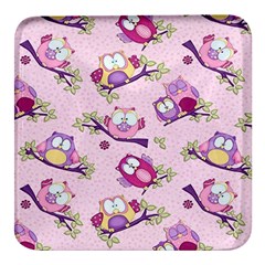 Owls Bird Animal Pattern Square Glass Fridge Magnet (4 Pack)