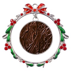 Chocolate Texture, Dark Chocolate Background Metal X mas Wreath Ribbon Ornament