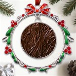 Chocolate Texture, Dark Chocolate Background Metal X mas Wreath Ribbon Ornament Front