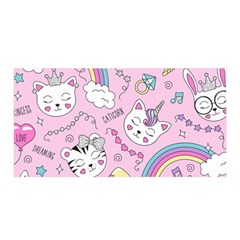 Beautiful Cute Animals Pattern Pink Satin Wrap 35  X 70 