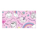 Beautiful Cute Animals Pattern Pink Satin Wrap 35  x 70  Front