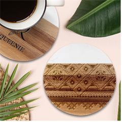 Retro Knitting Patterns Seamless Marble Wood Coaster (round)