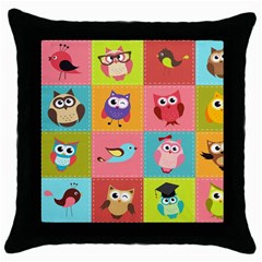 Owls Pattern, Abstract, Art, Desenho Throw Pillow Case (black)