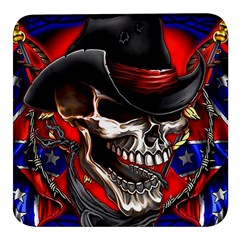 Confederate Flag Usa America United States Csa Civil War Rebel Dixie Military Poster Skull Square Glass Fridge Magnet (4 Pack)