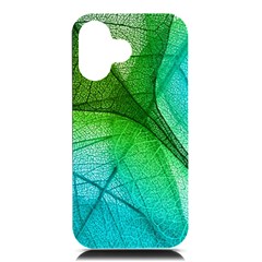 3d Leaves Texture Sheet Blue Green Iphone 16 Black Uv Print Pc Hardshell Case