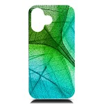 3d Leaves Texture Sheet Blue Green iPhone 16 Black UV Print PC Hardshell Case Front