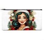 Young Woman With Santa Claus Clothes Isolated Illustration Wb Pencil Cases Front