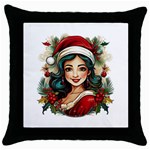 Young Woman With Santa Claus Clothes Isolated Illustration Wb Throw Pillow Case (Black) Front