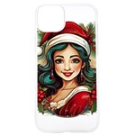 Young Woman With Santa Claus Clothes Isolated Illustration Wb iPhone 15 Pro TPU UV Print Case Front