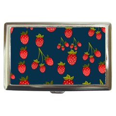 Strawberry Texture, Blue Background With Strawberries Cigarette Money Case