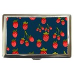 Strawberry Texture, Blue Background With Strawberries Cigarette Money Case Front