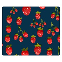 Strawberry Texture, Blue Background With Strawberries Premium Plush Fleece Blanket (small)