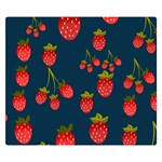 Strawberry Texture, Blue Background With Strawberries Premium Plush Fleece Blanket (Small) 50 x40  Blanket Front