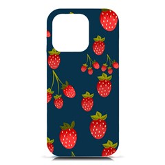 Strawberry Texture, Blue Background With Strawberries Iphone 16 Pro Black Uv Print Pc Hardshell Case