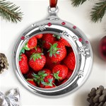 Strawberry, Berries, Fresh, Red Metal Snowflake Red Crystal Round Ornament Front