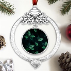 Foliage Metal Silver X mas Leaves Round Ornament