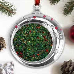 Grass Nature Meadow Metal Snowflake Red Crystal Round Ornament