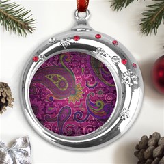 Abstract Purple Pattern Metal Snowflake Red Crystal Round Ornament