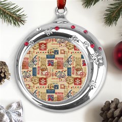 Letters Writing Paper Text Pattern Metal Snowflake Red Crystal Round Ornament