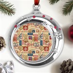 Letters Writing Paper Text Pattern Metal Snowflake Red Crystal Round Ornament Front