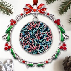 Leaves Pattern Patterns Colorful Metal X mas Wreath Ribbon Ornament