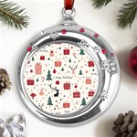 Happy Holiday Xmas Christmas Pattern Metal Snowflake Red Crystal Round Ornament Front