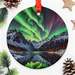 Lake Mountains Aorora Northern Lights Snow Round Ornament (Two Sides) Back