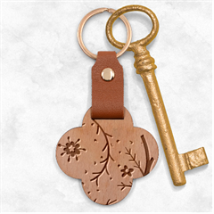 Floral Pattern Beautiful Aesthetic Engraved Wood Key Chain