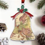 Retro Old Vintage Map Of Europe Metal Holly Leaf Bell Ornament Front