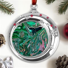 Malachite  Metal Snowflake Red Crystal Round Ornament