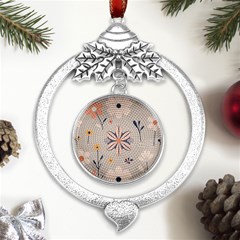  Minimalist Pattern With Simple Lines,flower And Shapes, Creating A Clean And Modern Metal Silver X mas Leaves Round Ornament