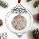  Minimalist Pattern With Simple Lines,flower And Shapes, Creating A Clean And Modern Metal Silver X mas Leaves Round Ornament Front