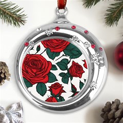 Roses Metal Snowflake Red Crystal Round Ornament