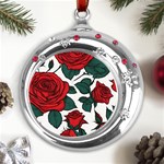 Roses Metal Snowflake Red Crystal Round Ornament Front