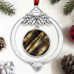 Gold Rush Metal Silver X mas Leaves Round Ornament